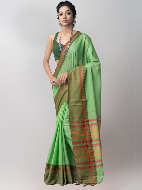 

Unnati Silks Green & Orange Woven Design Pure Cotton Kanjeevaram Saree