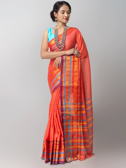 

Unnati Silks Red Woven Design Pure Handloom Sustainable Pavani Narayanpet Cotton Saree