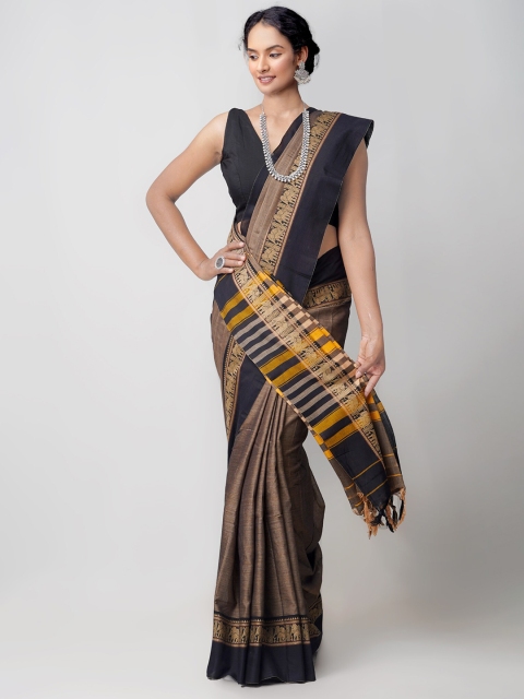 

Unnati Silks Brown & Yellow Woven Design Pure Cotton Narayan Peth Saree