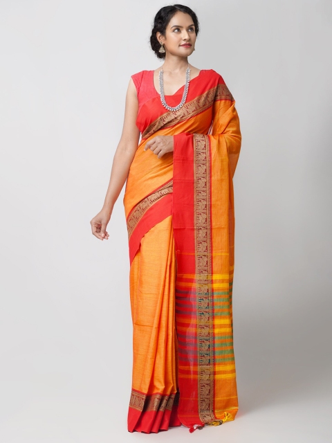 

Unnati Silks Orange & Red Woven Design Pure Cotton Narayan Peth Saree