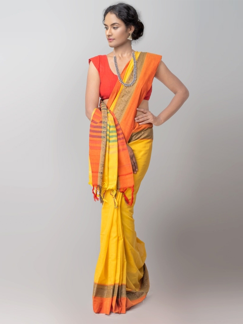 

Unnati Silks Yellow & Orange Pure Cotton Handloom Sustainable Narayan Peth Saree