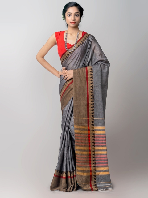 

Unnati Silks Grey & Gold-Toned Pure Cotton Handloom Sustainable Pavani Kanjeevaram Saree