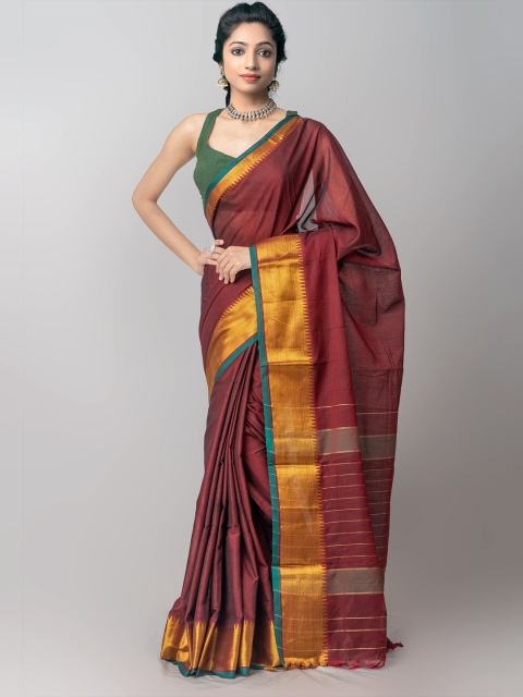 

Unnati Silks Maroon & Gold-Toned Woven Design Zari Pure Cotton Narayan Peth Saree