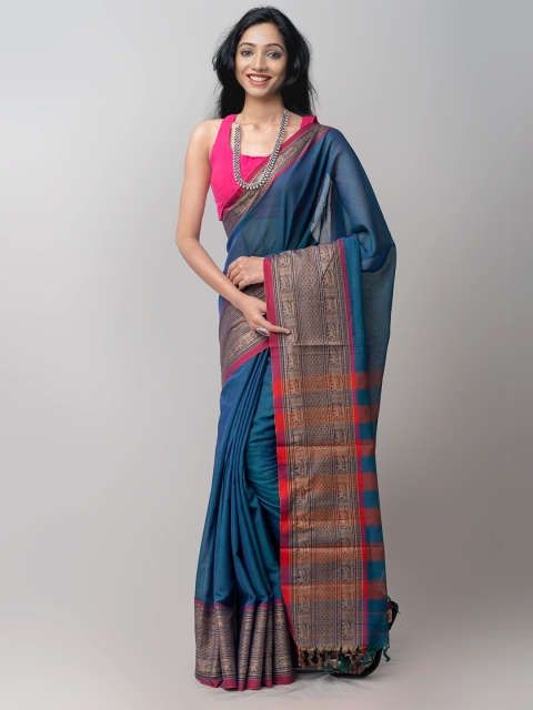 

Unnati Silks Blue & Pink Pure Cotton Narayan Peth Saree