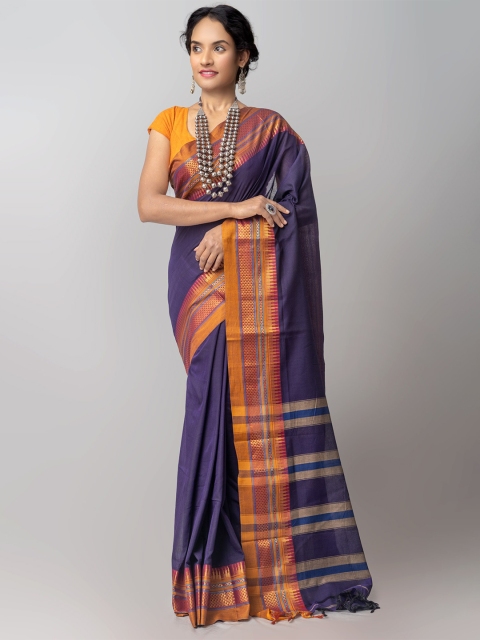 

Unnati Silks Violet Woven Design Pure Handloom Sustainable Pavani Narayanpet Cotton Saree