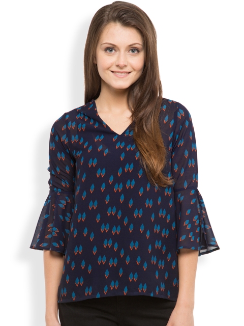 

Tokyo Talkies Women Navy Printed Top, Navy blue