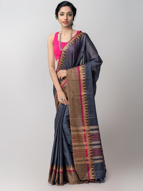 

Unnati Silks Grey & Magenta Woven Design Pure Cotton Kanjeevaram Saree