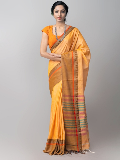 

Unnati Silks Peach-Coloured & Pink Zari Pure Cotton Kanjeevaram Saree