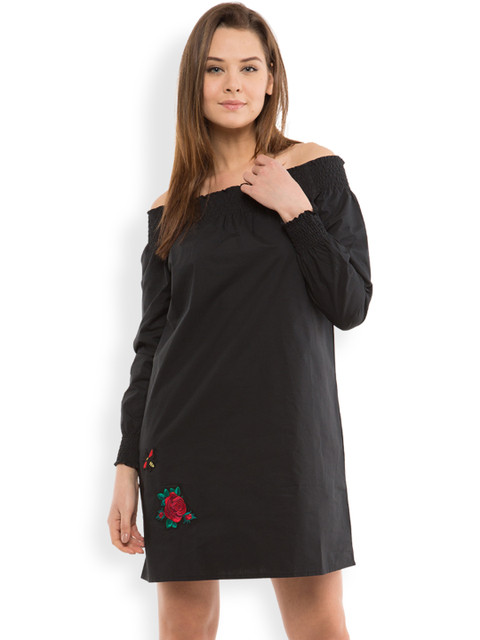 

Tokyo Talkies Women Black Off-Shoulder A-Line Dress