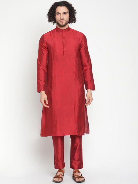 

Abhishti Men Red Pleated Kurta with Pyjamas