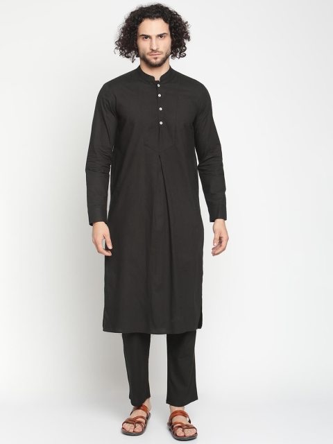 

Abhishti Men Black Pleated Poplin Cotton Kurta with Pyjamas