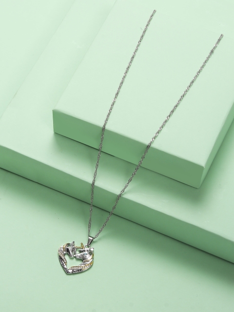 

Arendelle Silver-Toned White Stone-Studded Unicorn Pendant With Chain