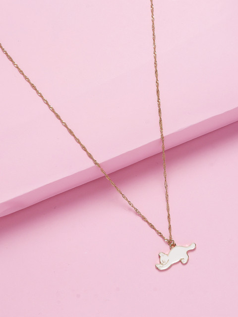 

Arendelle Girls Gold-Toned & White Cute & Naughty Cat Pendant With Card