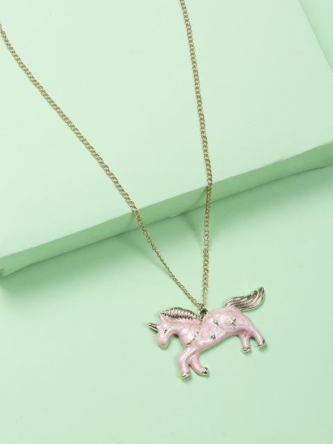 

Arendelle Girls Pink & Gold-Toned Statement Unicorn Pendant