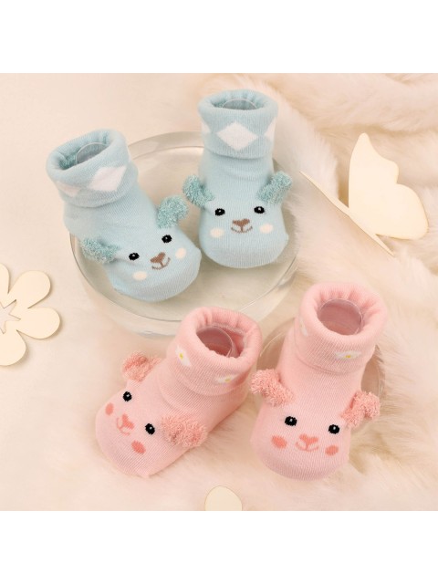 

KICKS & CRAWL Pack Of 2 Kids Cotton Blend Adorable Animals Socks, Green