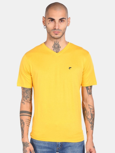 

Ruggers Men Yellow Solid V-Neck Regular Fit Winter T-shirt