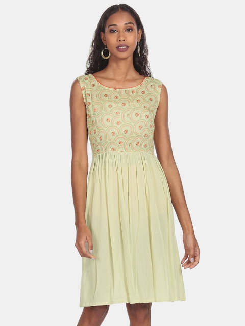 

Karigari Green & Pink Floral Printed Dress