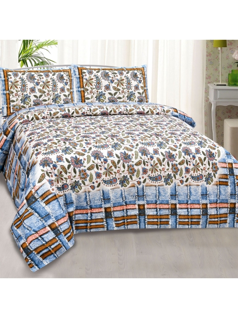 

JAIPUR FABRIC Blue & Green Cotton 240 TC Ethnic Motifs King Bedsheet with 2 Pillow Covers