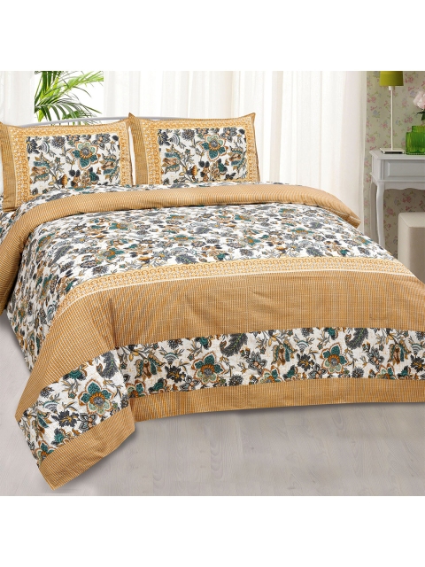 

JAIPUR FABRIC Yellow & White Floral 240 TC King Bedsheet with 2 Pillow Covers