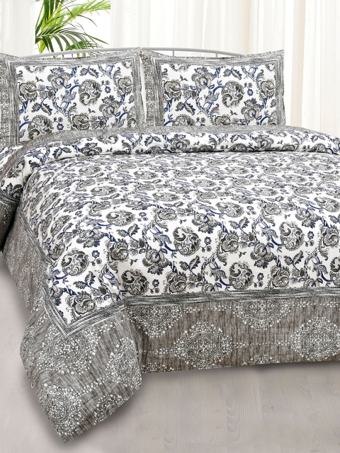 

JAIPUR FABRIC Grey & White Floral King Bedsheet with 2 Pillow Covers