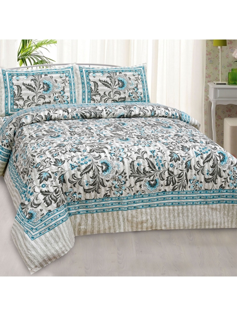 

JAIPUR FABRIC Blue & Grey Floral 240 TC King Bedsheet with 2 Pillow Covers