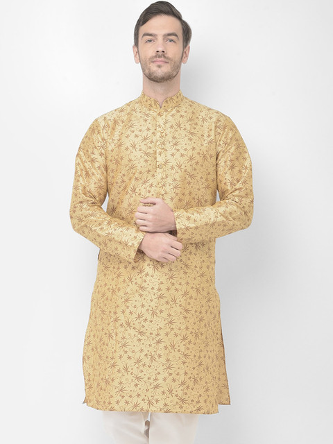

SG LEMAN Men Beige Floral Printed Raw Silk Raw Silk Kurta