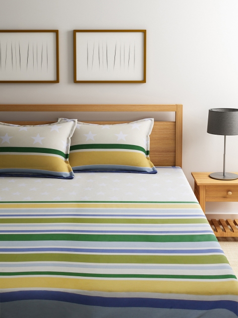 

Raymond Home White & Green Striped Cotton 144 TC Double Bedsheet with 2 Pillow Covers