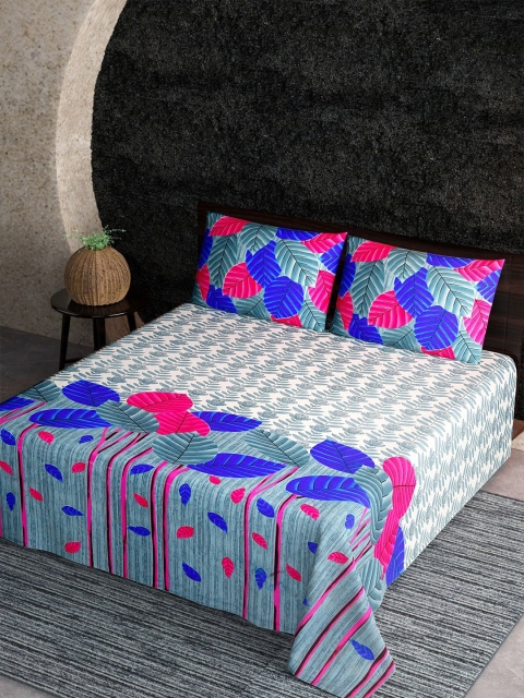 

Aura White & Pink Floral 144 TC King Bedsheet with 2 Pillow Covers