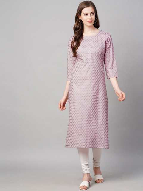 

KALINI Women Pink Geometric Printed Straight Cotton Kurta