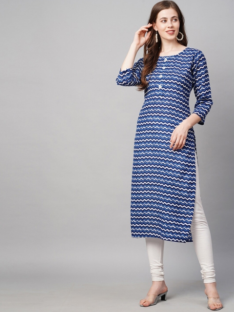 

KALINI Women Blue & White Chevron Printed Kurta