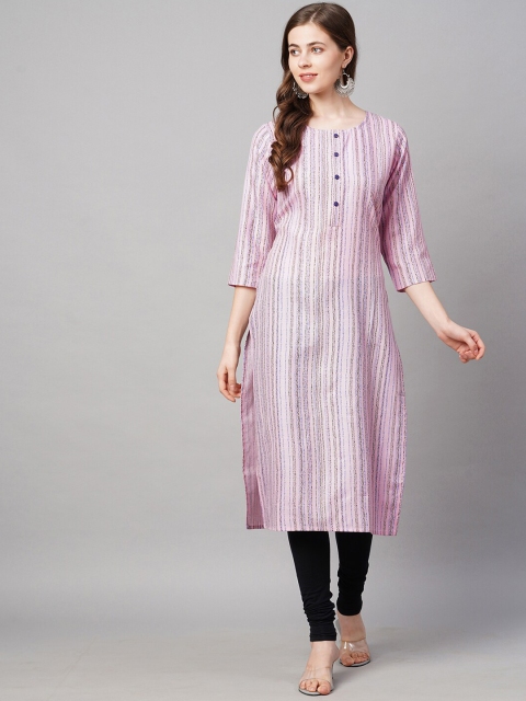 

KALINI Women Pink Striped Thread Work Straight Kurta