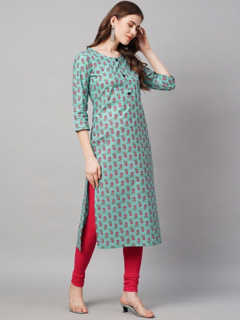 

KALINI Women Sea Green Floral Printed Mirror Work Anarkali Kurta