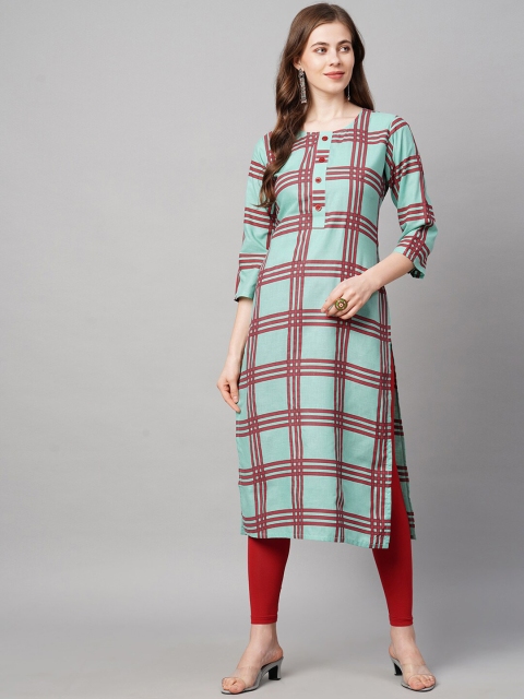 

KALINI Women Sea Green Striped Straight Cotton Kurta