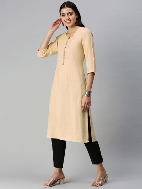 ETIQUETTE Women Cream-Coloured Solid Straight Kurta