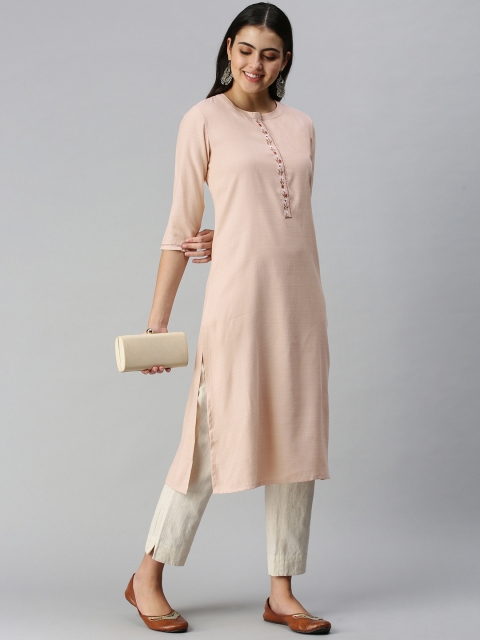 

ETIQUETTE Women Peach-Coloured Solid Straight Kurta