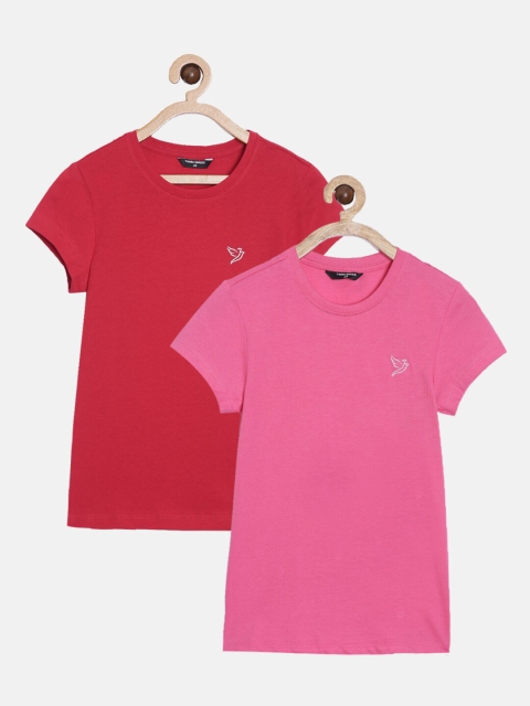 

TWIN BIRDS Girls Pack Of 2 Red & Pink T-shirt with Mask
