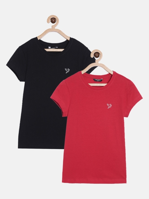 

TWIN BIRDS Girls Pack of 2 Black & Red T-shirt