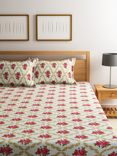 

Raymond Home Multicoloured Floral Print 144 TC Cotton Double Bedsheet with 2 Pillow Covers, Multi