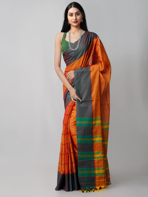 

Unnati Silks Orange & Green Woven Design Pure Cotton Narayan Peth Saree
