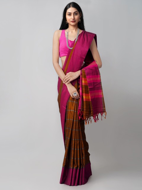 

Unnati Silks Rust & Orange Pure Cotton Handloom Sustainable Narayan Peth Saree