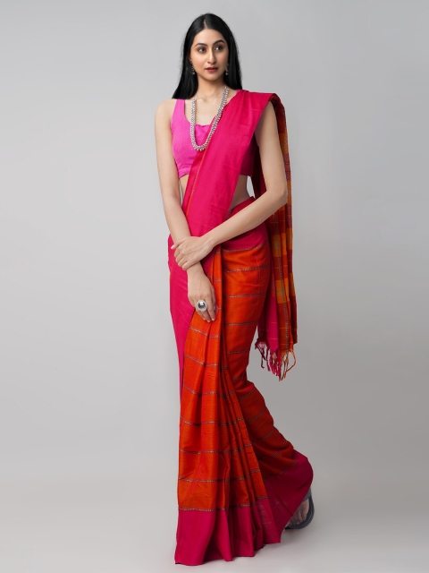 

Unnati Silks Rust & Magenta Pure Cotton Handloom Sustainable Narayan Peth Saree