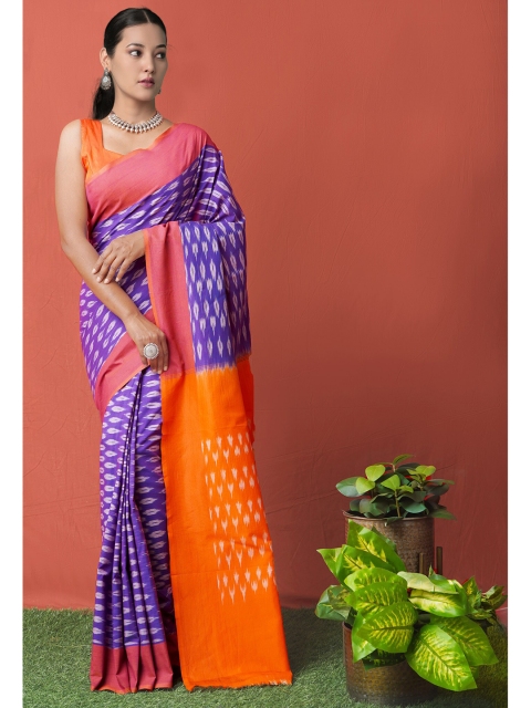 

Unnati Silks Purple & Orange Pure Cotton Pochampally Saree
