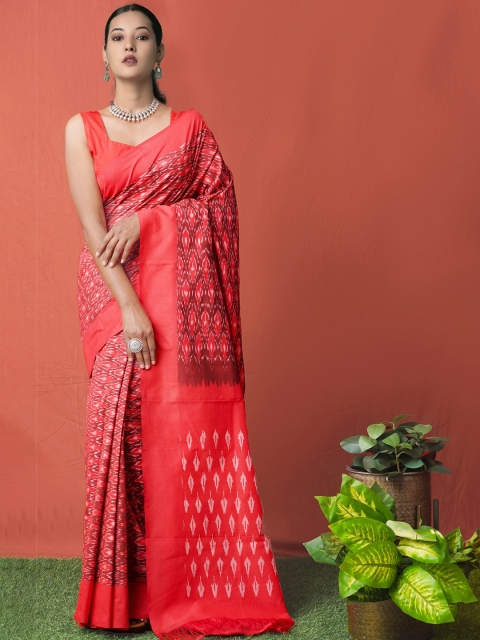 

Unnati Silks Maroon & White Silk Cotton Pochampally Saree