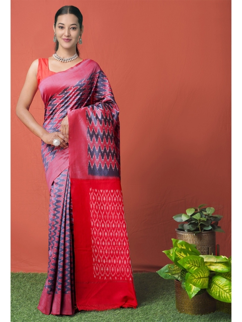 

Unnati Silks Magenta & Navy Blue Silk Cotton Pochampally Saree