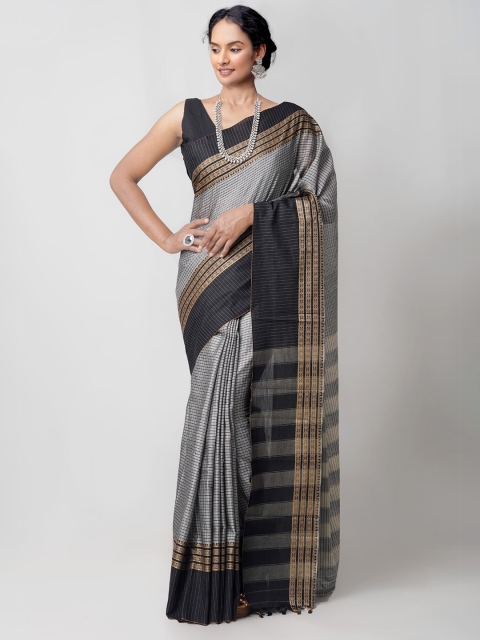 

Unnati Silks Grey & Black Woven Design Pure Cotton Chettinad Saree