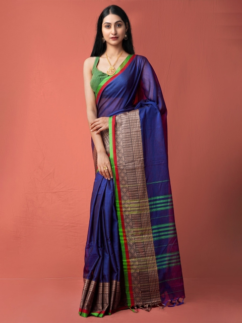 

Unnati Silks Blue & Green Ethnic Motifs Pure Cotton Narayan Peth Saree