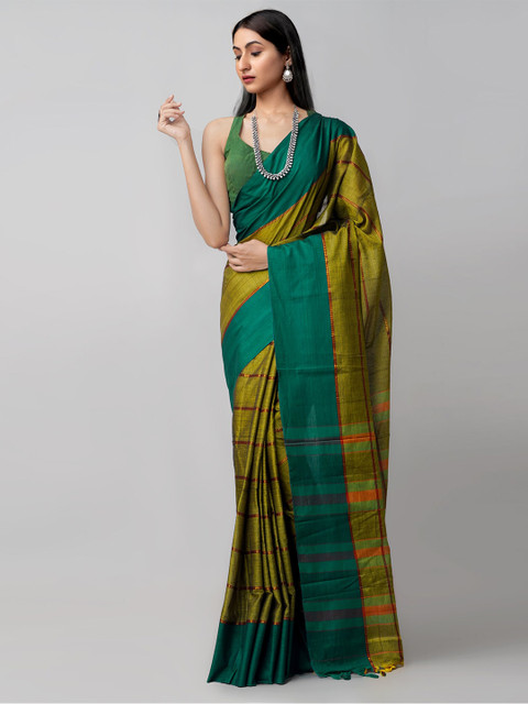 

Unnati Silks Green Woven Design Pure Handloom Sustainable Pavani Narayanpet Cotton Saree