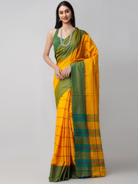 

Unnati Silks Yellow & Green Woven Design Pure Cotton Narayan Peth Saree