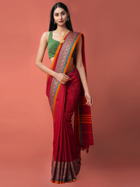 

Unnati Silks Maroon & Orange Ethnic Motifs Pure Cotton Narayan Peth Saree