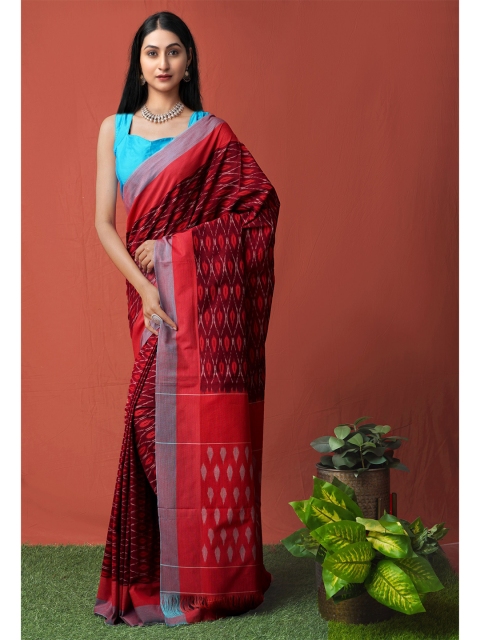 

Unnati Silks Maroon & Purple Silk Cotton Pochampally Saree